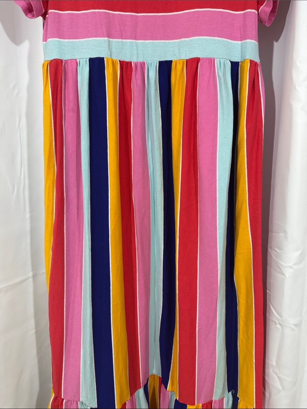 Crown & Ivy Colorful Striped Maxi Dress Size Large Pockets Tiered 100% Cotton - Picture 5 of 12